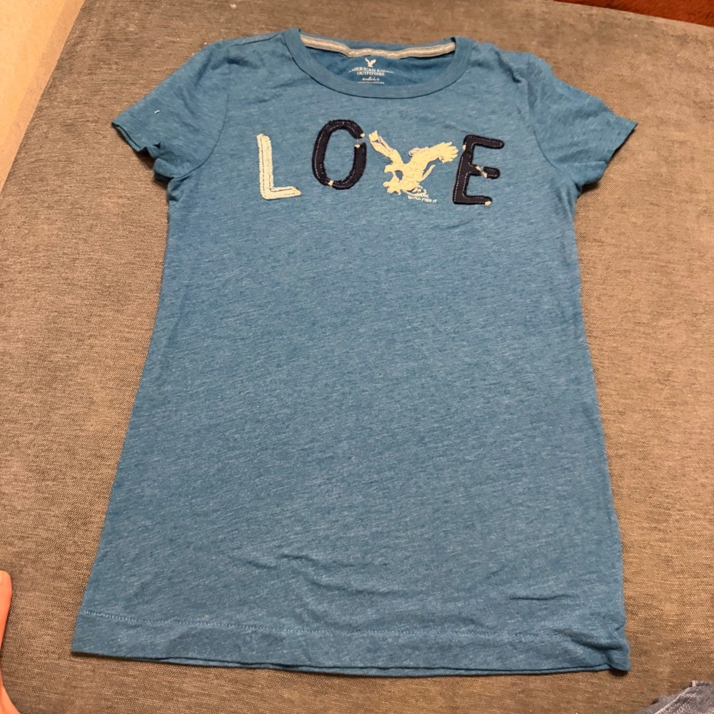 American Eagle Outfitters Blue Love Eagle Graphic Tee Shirt Womens Large L